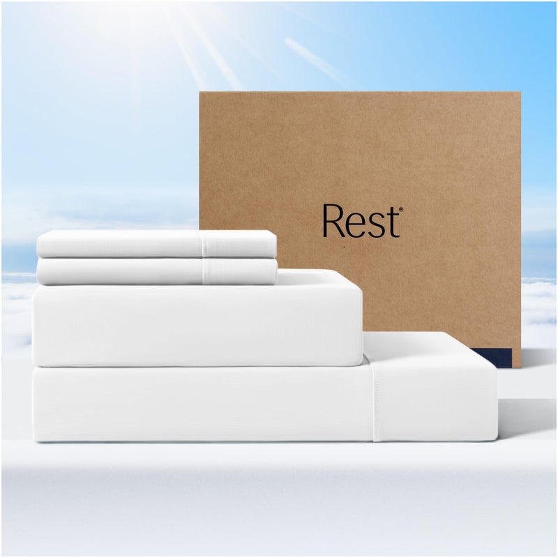 REST Evercool+ Cooling Sheet Set, Queen Size, Arctic White, Breathable Bed Sheets for Hot Sleeper and Night Sweats, with Pillowcases, with Ionic+ Self-Cleaning Silver Yarn for Sensitive Skin, 4PCS - Image 1